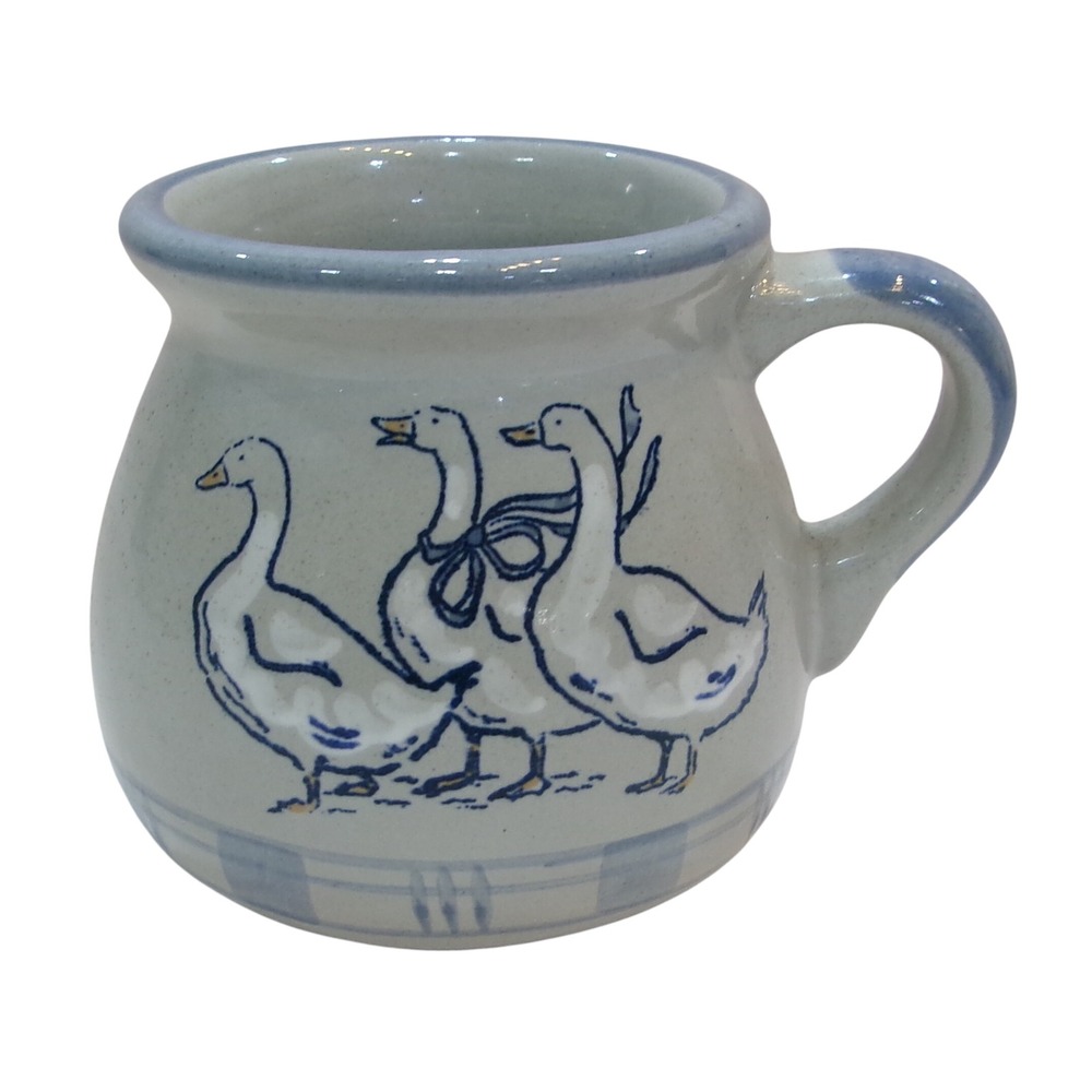 Louisville Stoneware Gaggle of Geese Coffee Mug Blue White Country Farmhouse